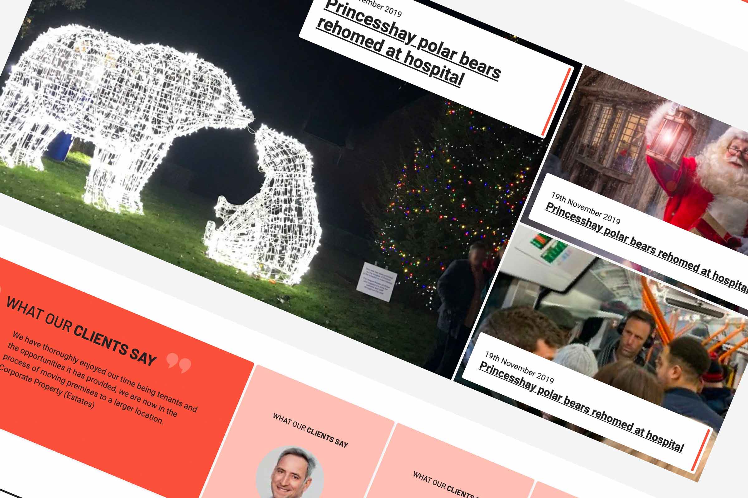 News and testimonials section with responsive layout