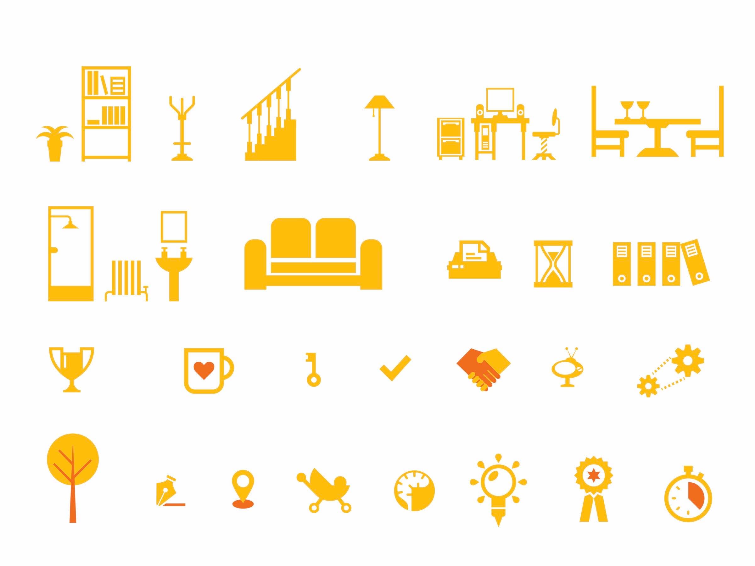 Illustration asset library with furniture, objects and icons